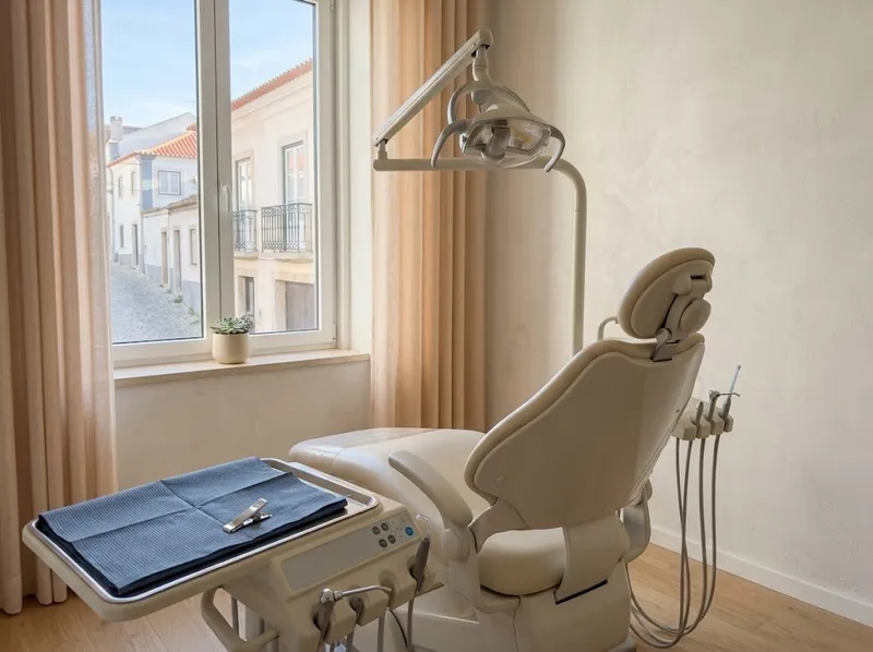Cadeira e candeeiro dentário com luz suave da manhã